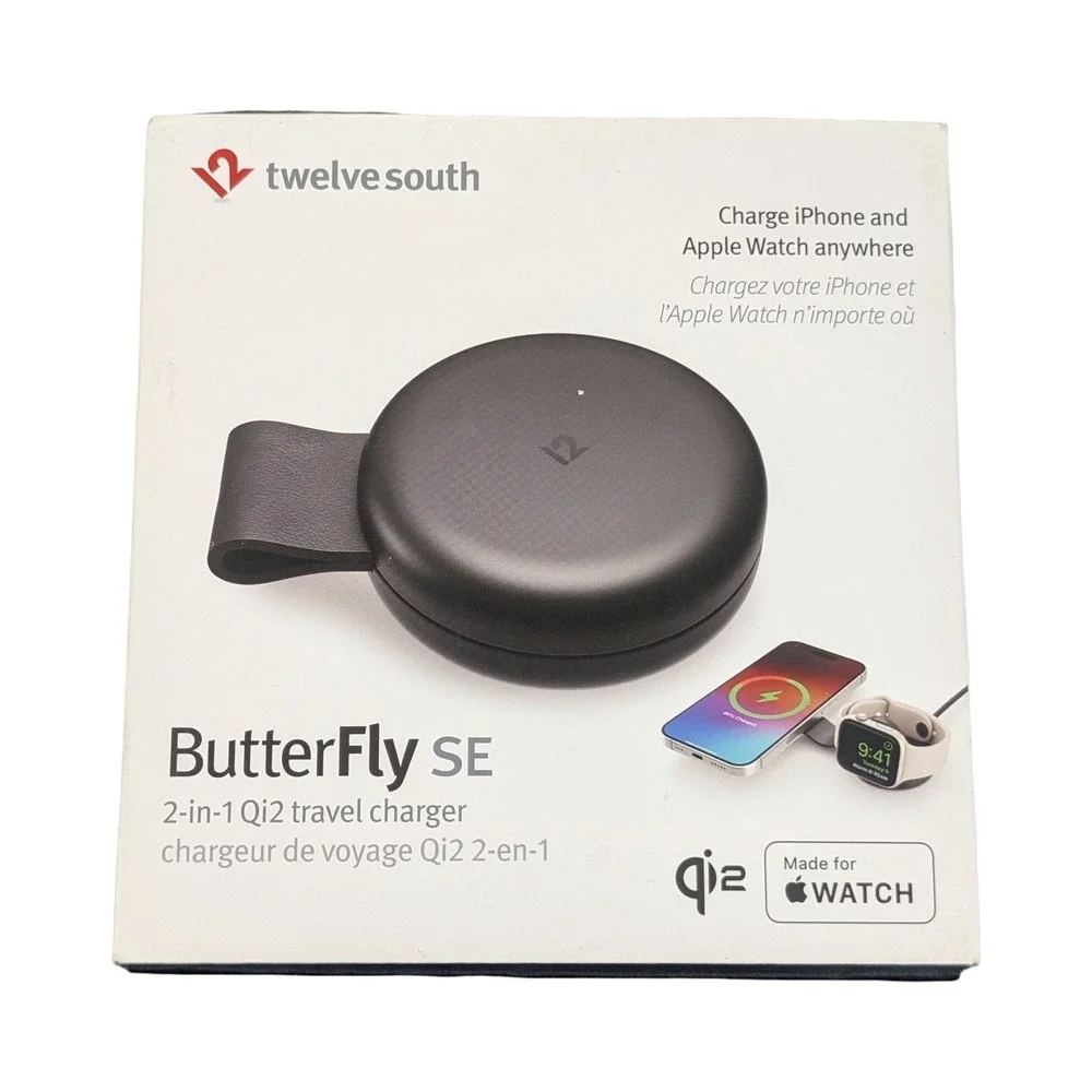 BbN Twelve South ButterFly SE Qi2 2-in-1 Travel Charger iPhone Apple Watch Black